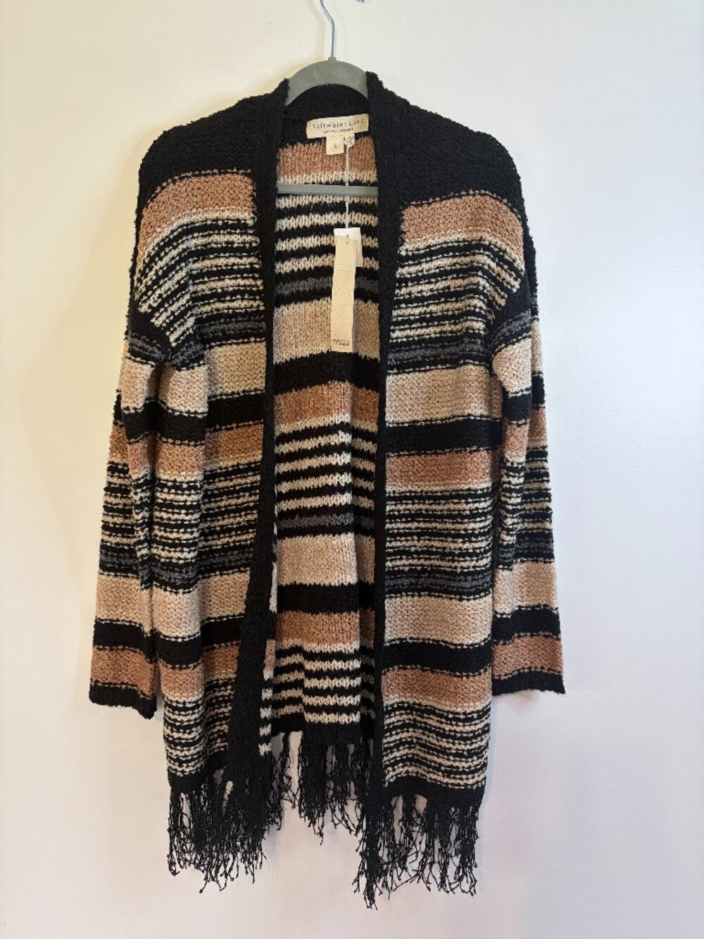 Saltwater Luxe Black Ember Fringe Bottom Cardigan Sweater (NWT)